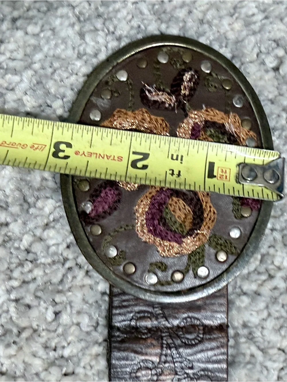 Vintage Fossil Brown Embroidered Leather Belt Boho Floral